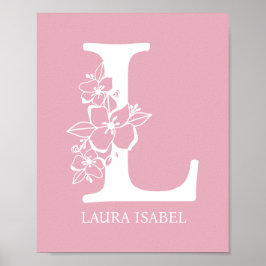 Poster Letra L Monograma Floral Nome Nursery Modern
