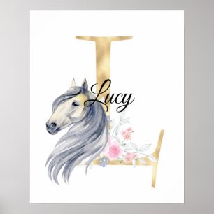 Poster Letra L monograma personalizado com cavalo
