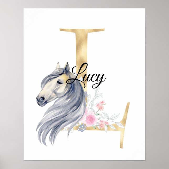 Poster Letra L monograma personalizado com cavalo (Frente)