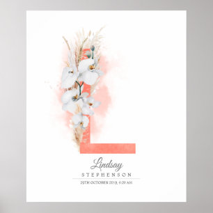 Poster Letra L Orquídeas brancas monogramas e grama Pamp