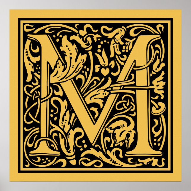 Póster Letra M Monograma Medieval Vintage Inicial (Frente)