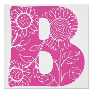 Póster Letra maiúscula B monograma floral