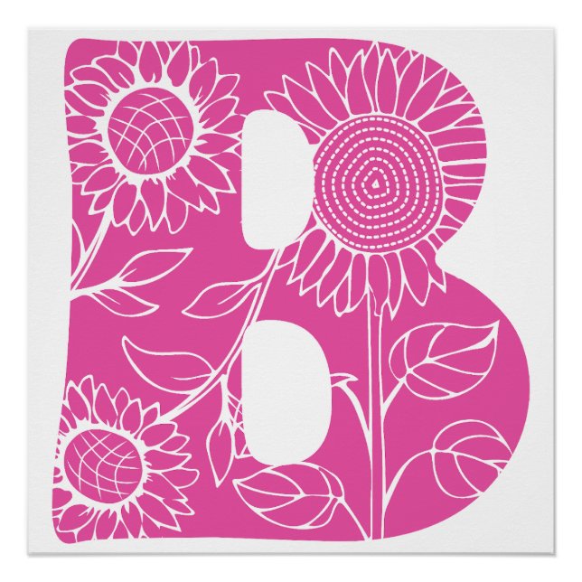 Póster Letra maiúscula B monograma floral (Frente)