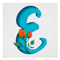 Letra maiúscula E monograma floral