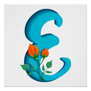 Póster Letra maiúscula E monograma floral