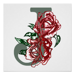 Póster Letra maiúscula J monograma floral