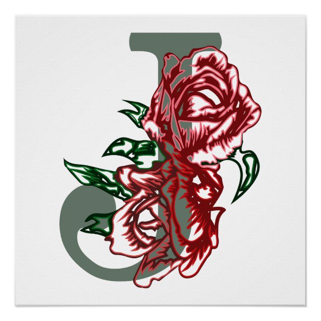 Póster Letra maiúscula J monograma floral (Frente)