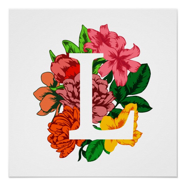 Póster Letra maiúscula L monograma floral (Frente)