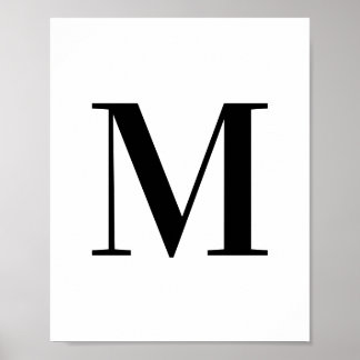 Poster Letra maiúscula M monograma preto e branco