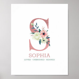 Poster Letra Monográfica S Pink Watercolor Nursery