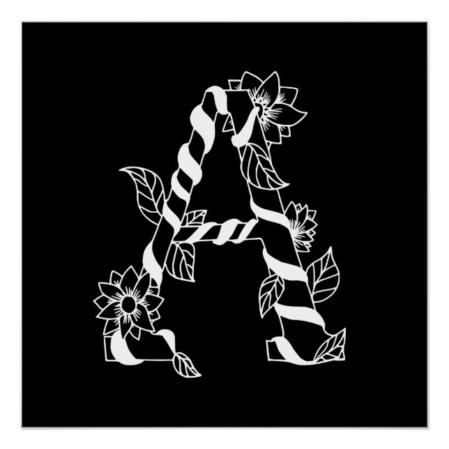Póster Letra negra e branca "A" com flores geminadas (Frente)