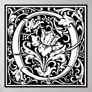 Póster Letra O Monograma Medieval Inicial Vintage