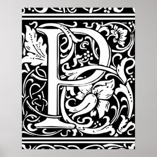 Póster Letra P Monograma Medieval Arte Nova