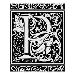 Póster Letra P Monograma Medieval Arte Nova