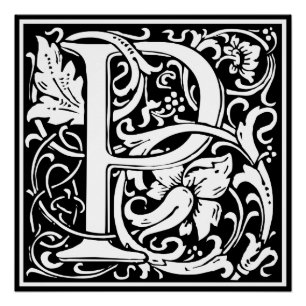 Póster Letra P Monograma Medieval Arte Nova