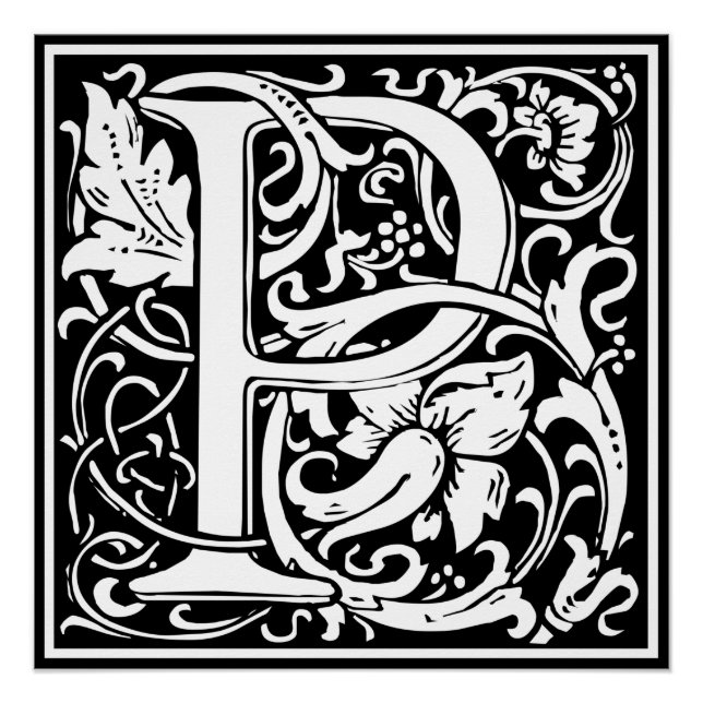 Póster Letra P Monograma Medieval Arte Nova (Frente)