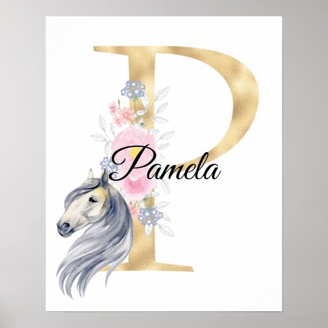 Poster Letra P monograma personalizado com cavalo (Frente)