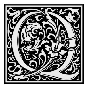 Póster Letra Q Monograma Medieval Arte Nova
