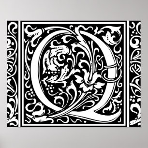 Póster Letra Q Monograma Medieval Arte Nova