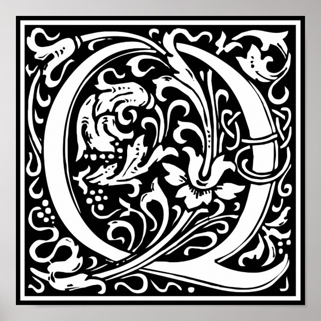 Poster Letra Q Monograma Medieval Arte Nova (Frente)
