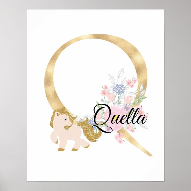 Poster Letra Q monograma personalizado com pônei (Frente)