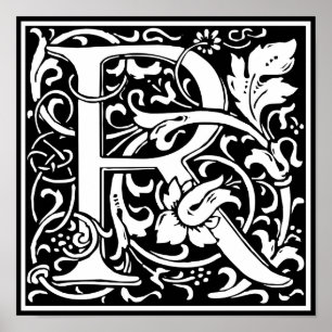 Póster Letra R Monograma Medieval Arte Nova