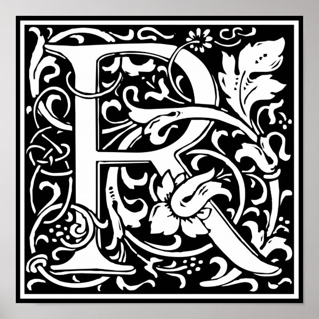 Póster Letra R Monograma Medieval Arte Nova (Frente)