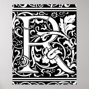 Poster Letra R Monograma Medieval Arte Nova