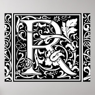 Póster Letra R Monograma Medieval Arte Nova