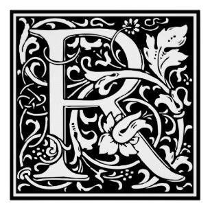 Póster Letra R Monograma Medieval Arte Nova