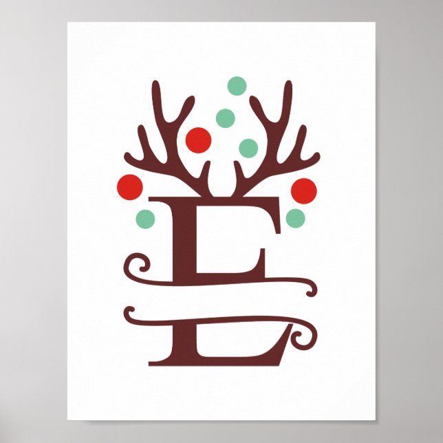 Poster Letra Reindeer Personalizada E Monograma Dividido (Frente)