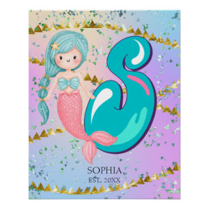 Póster Letra S Monograma Aquarela Enfermeiro de Sereia Cu