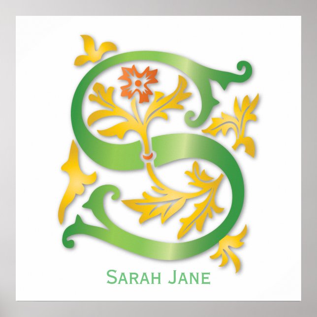 Poster Letra S Monograma Fleur de lis (Frente)