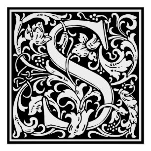 Póster Letra S Monograma Medieval Arte Nova