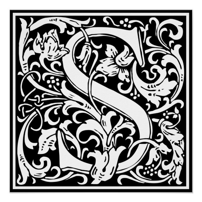 Póster Letra S Monograma Medieval Arte Nova (Frente)
