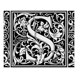 Póster Letra S Monograma Medieval Arte Nova