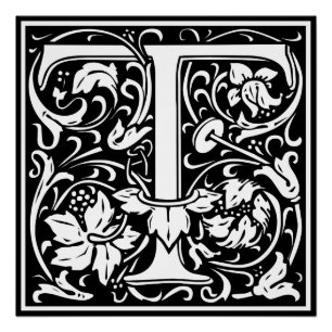 Póster Letra T Monograma Medieval Arte Nova