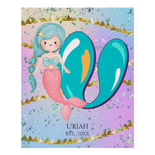 Póster Letra U Monograma, Forma de Água, Sereia de Sereia