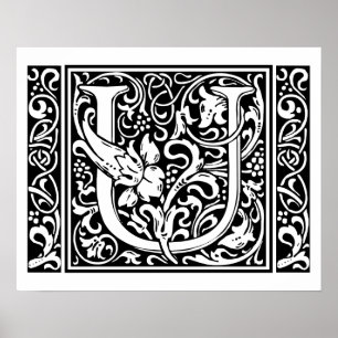Póster Letra U Monograma Medieval Arte Nova