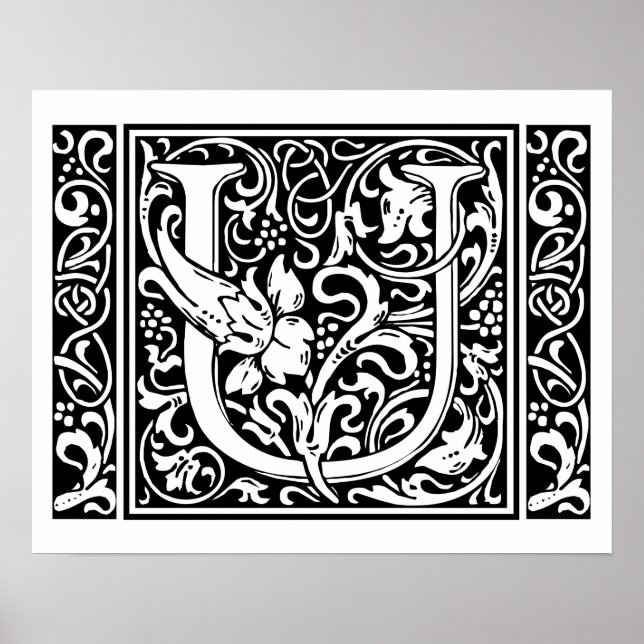 Póster Letra U Monograma Medieval Arte Nova (Frente)