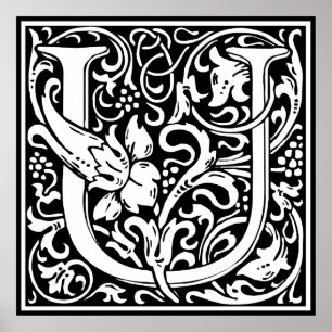 Póster Letra U Monograma Medieval Arte Nova