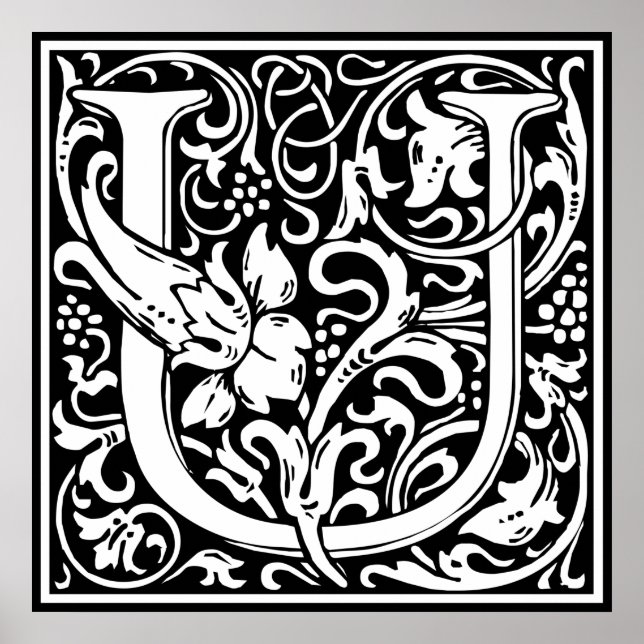 Póster Letra U Monograma Medieval Arte Nova (Frente)