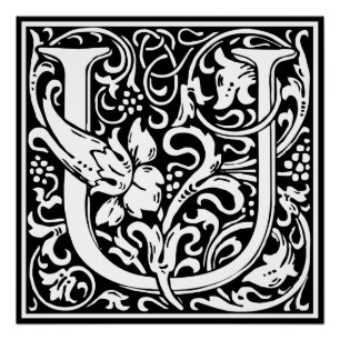 Póster Letra U Monograma Medieval Arte Nova
