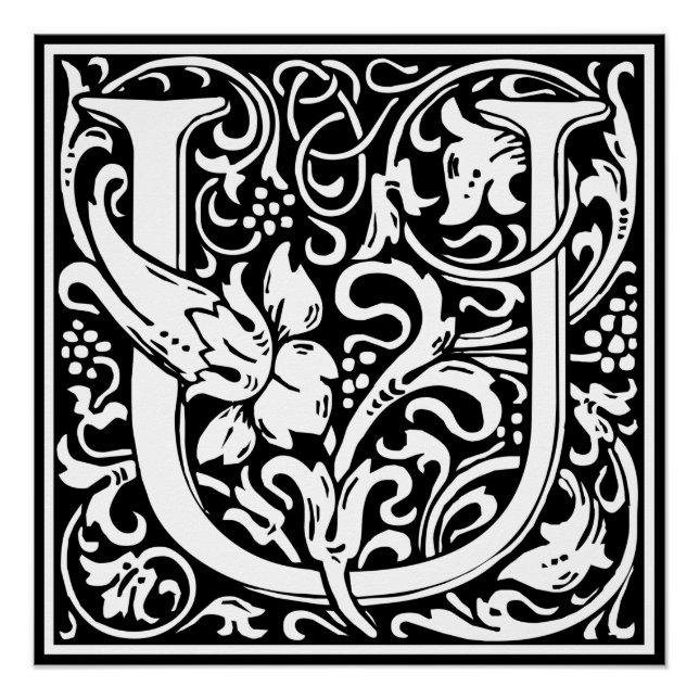 Póster Letra U Monograma Medieval Arte Nova (Frente)