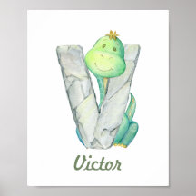 Letra V do Dinossauro Cute com Decor de Bebê Perso