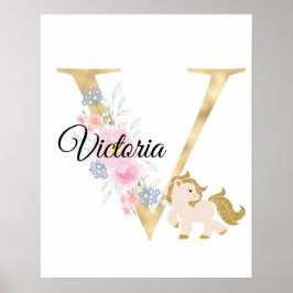Poster Letra V monograma personalizado com pônei