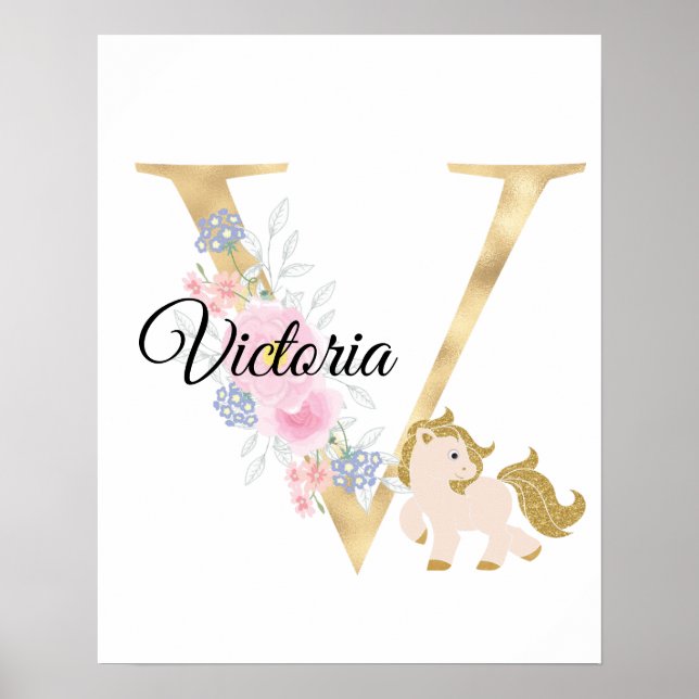 Poster Letra V monograma personalizado com pônei (Frente)