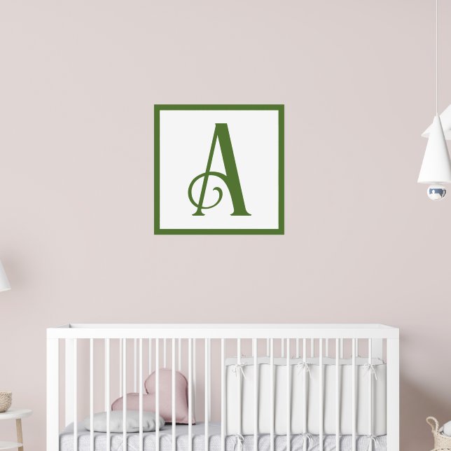 Poster Letra Verde Personalizada A Monograma Retro Nurser (Berçário 2)