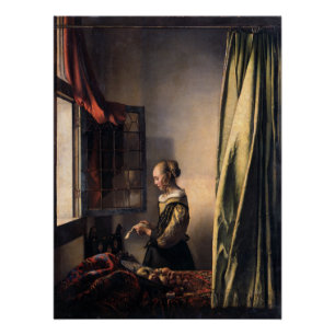 Póster Letra Vermeer Girl Lendo na janela aberta Brilhant