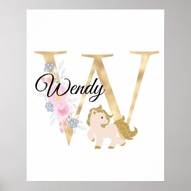 Poster Letra W personalizada monograma com pônei (Frente)